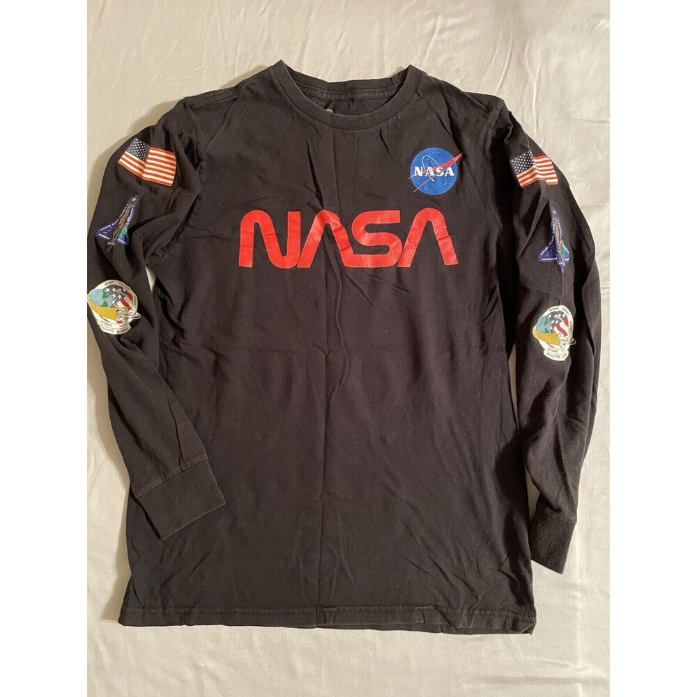Bowery Supply Shirt Men Size M Black NASA Graphics Long Sleeve